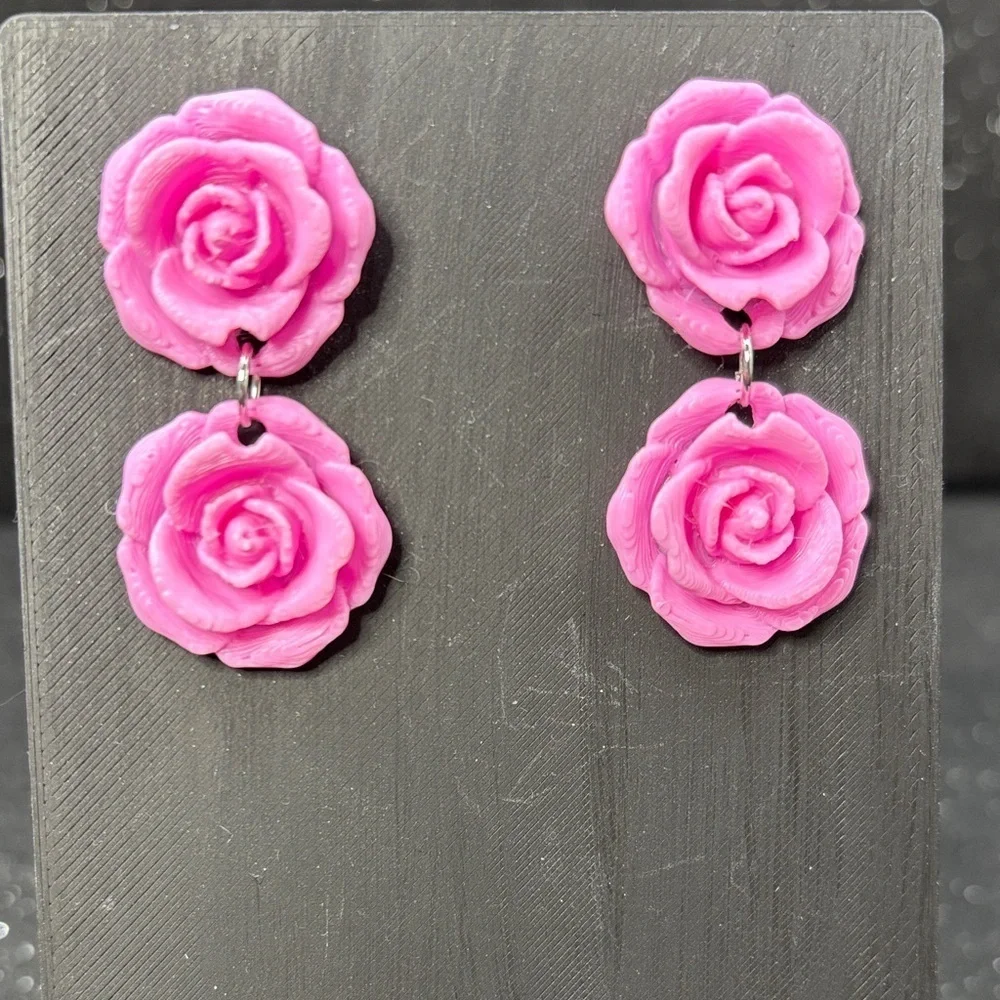 Pink Rose Drop Earrings